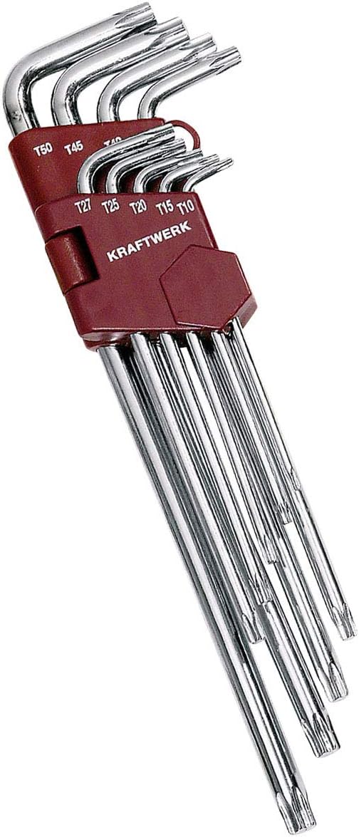 Jeu De 9 Clés Torx Coudées KRAFTWERK - T10 à T50, Acier S2, Extra Longues - Support Plastique - Pour Vissage En Angle