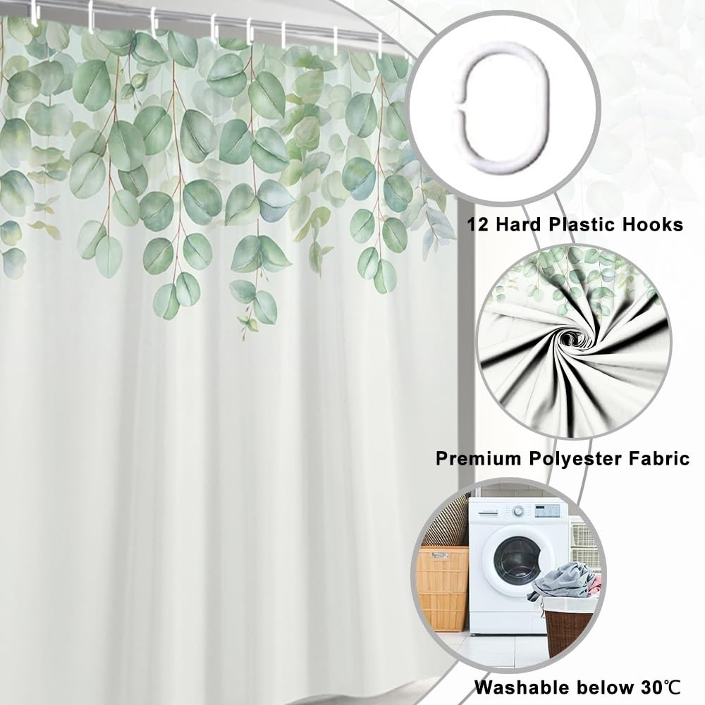 Uiiooazy Cortina de Ducha de Hoja Eucalipto, Cortinas de Ducha Verde Oro Abstracto Planta Cortinas de Baño Antimoho Impermeable Lavable Tejido de Poliéster Cortina Ducha con Ganchos 90x180cm — view 128