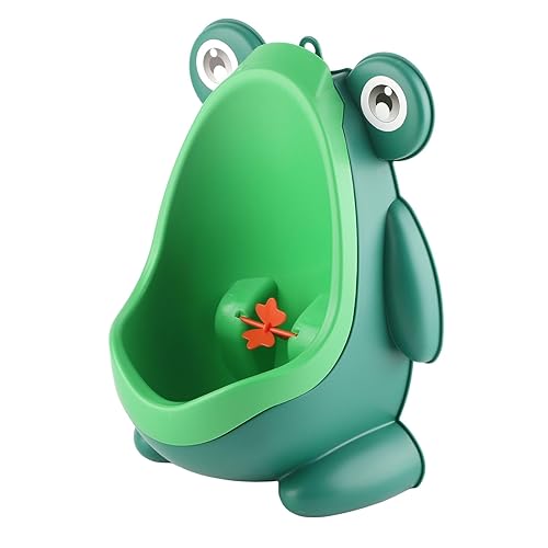Miniatura 7 de Urinarios de entrenamiento para ir al baño, linda forma de rana con divertido molino de viento para apuntar para niños (tipo A)