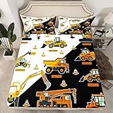 set di lenzuola per auto con fumetto 3d per veicoli da costruzione lenzuola per bambini ragazzi ragazze cartone animato macchinario camion vibrante biancheria da letto lenzuolo con angoli giallo aran