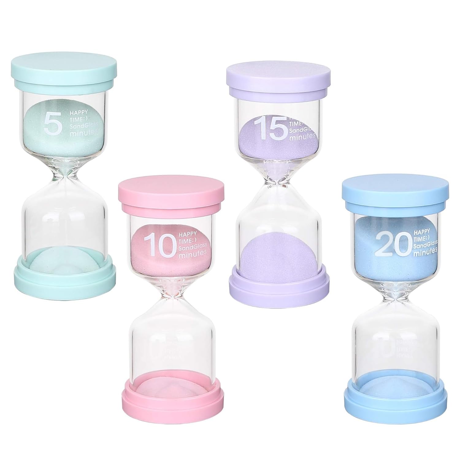 4 Pack Hourglass Sand Timers for Kids & Adults - Multi-Color Hourglass Set 5/10/15/20 Min - Durable Visual Time Management Tool for Classroom,Home,Office,Kitchen,Egg Timer,Study Timer,Games,Decoration