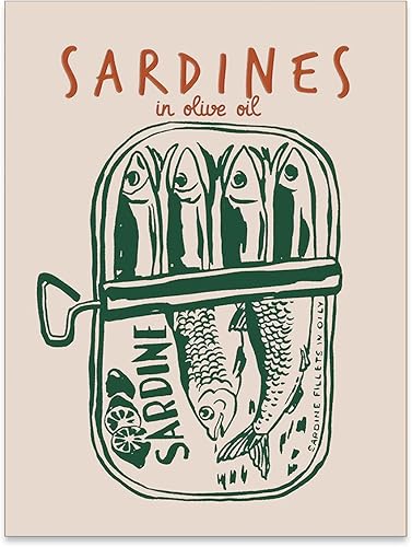 Arte de pared para cocina, impresiones de lata de sardina, pósteres retro y modernos de sardina, imagen estética para el hogar, comedor, cafetería,