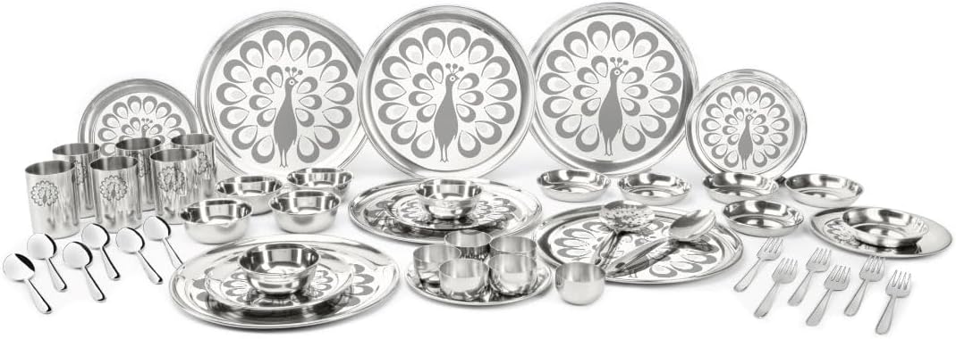Stainless Steel Shagun Dinner Set (50 Pcs Peacock Set)