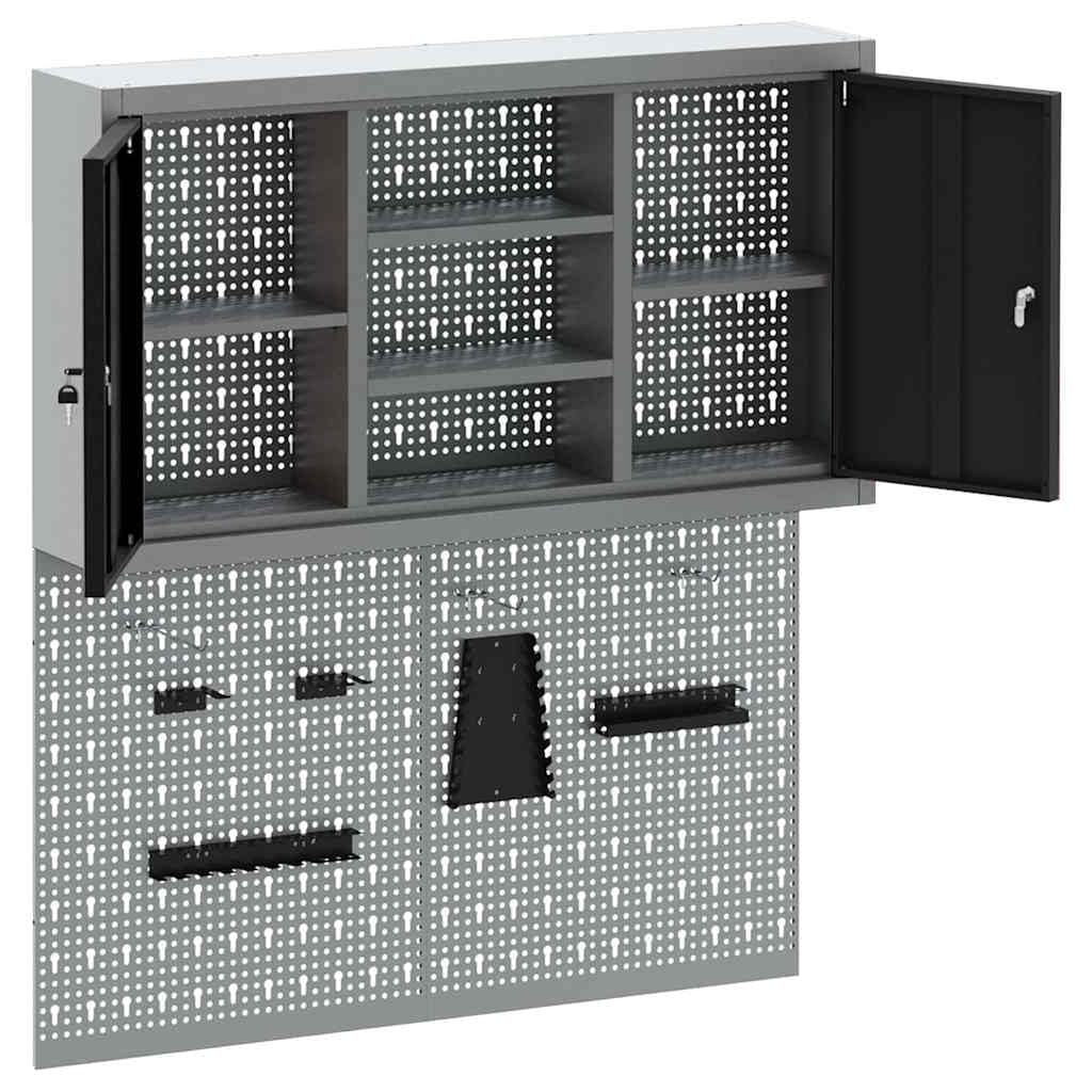 Lot de 3 armoires à outils en métal avec paroi perforée, armoire à outils murale, acier revêtu par pulvérisation pour garage et atelier, 100 x 20 x 115 cm