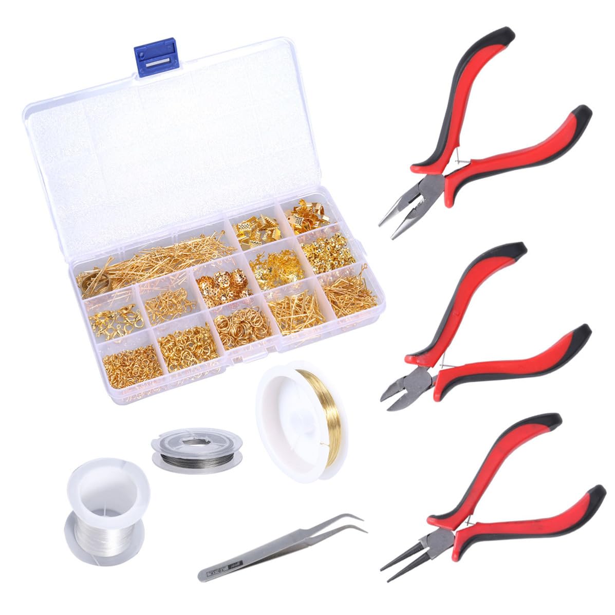 Healeved Kit D'apprêts de Bijoux en Métal pour DIY Pinces Rondes et Diagonales, Accessoires Complets pour Création de Bracelets et Colliers Artisanaux