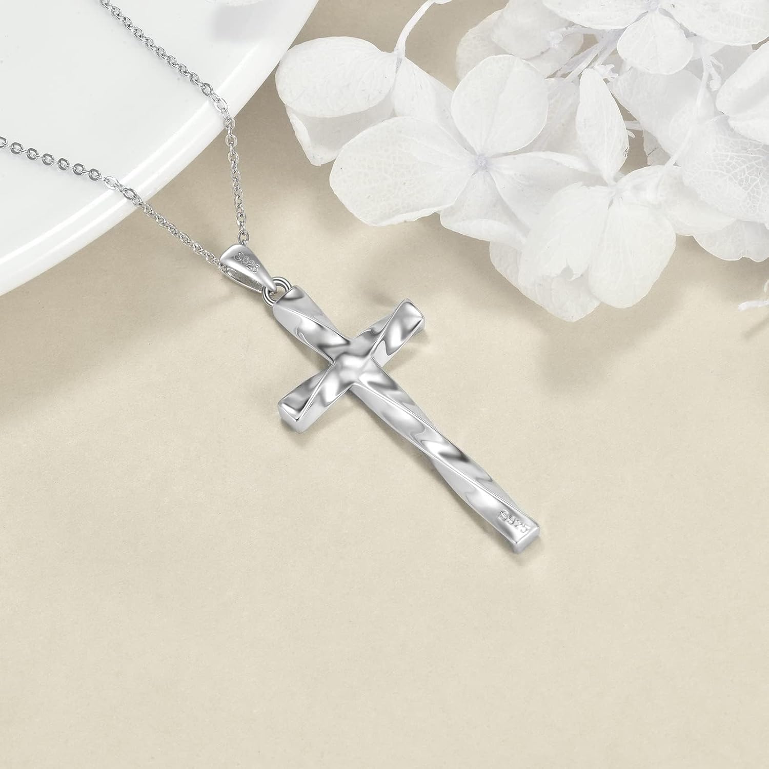 Spiral Cross Necklace for Men, Silver Stainless Steel Spiral Cross Pendant Mens Cross Chain - Image 3