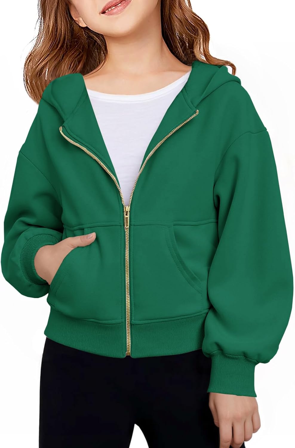 Haloumoning Girls Zip Up Hoodies Kids Casual Long Sleeve Sweatshirt Fall Jacket with Pockets 5-14 Years