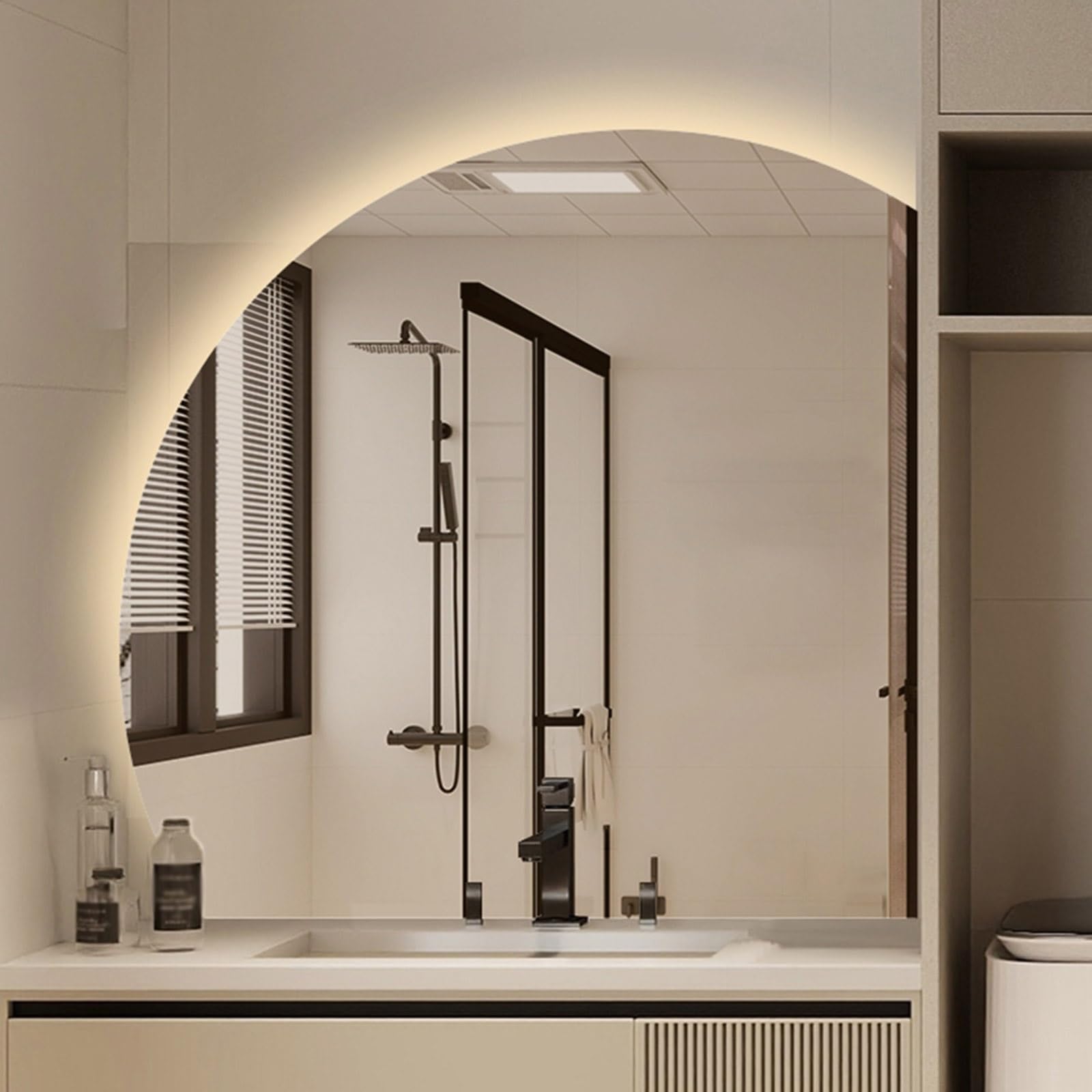 SXFSDOU 40in Half Moon Bathroom Mirror with Lights, 32in 36in Backlit Wall Mounted Cosmetic Vanity Mirror, 3 Colors Dimmable Anti-Fog Home Decoration(Right Under Cut,32inch/80cm)