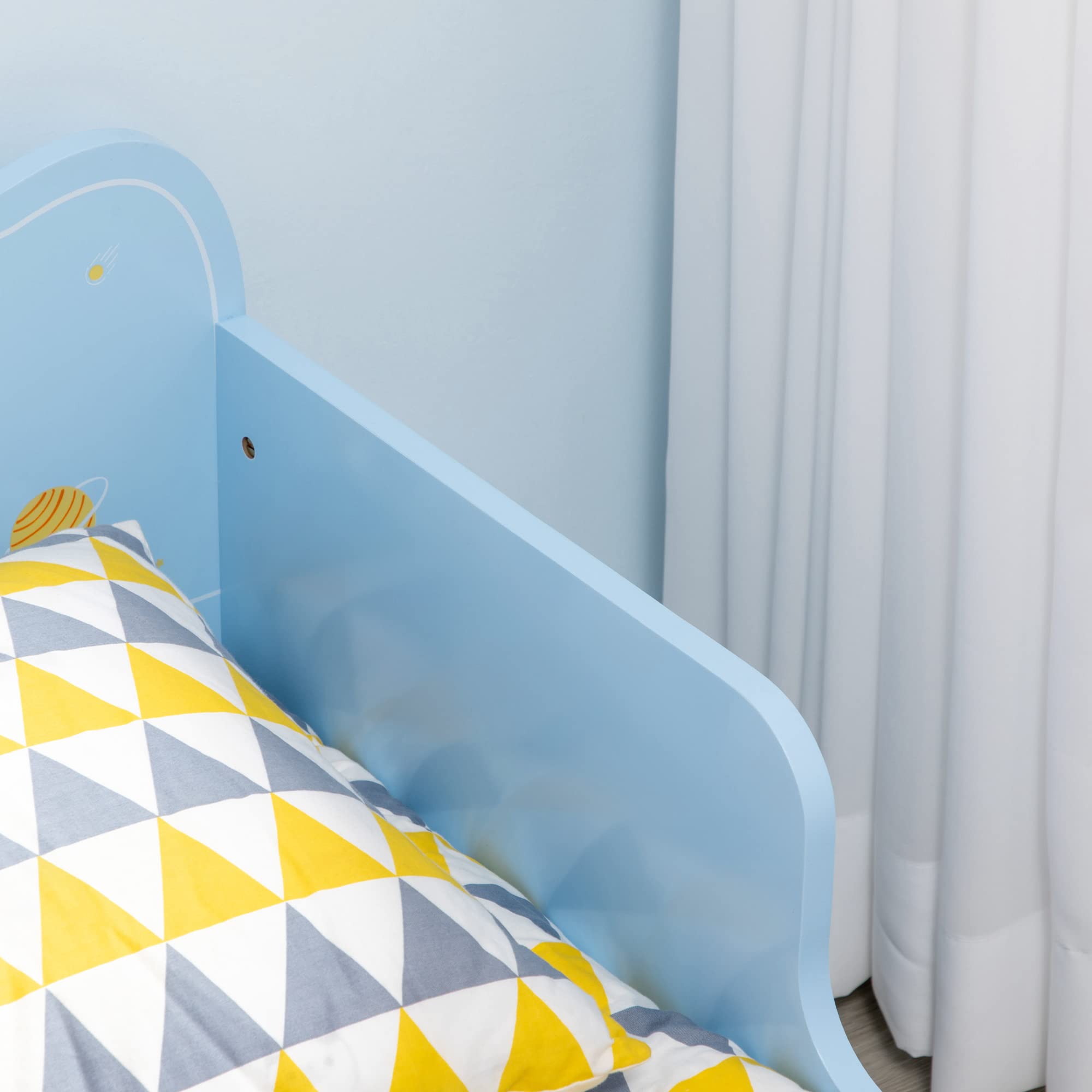 ZONEKIZ Cama para Niños de 3-6 Años 143x74x59 cm Cama Infantil de Madera con Barreras de Protección Carga Máx. 80 kg Mueble de Dormitorio Moderno Azul