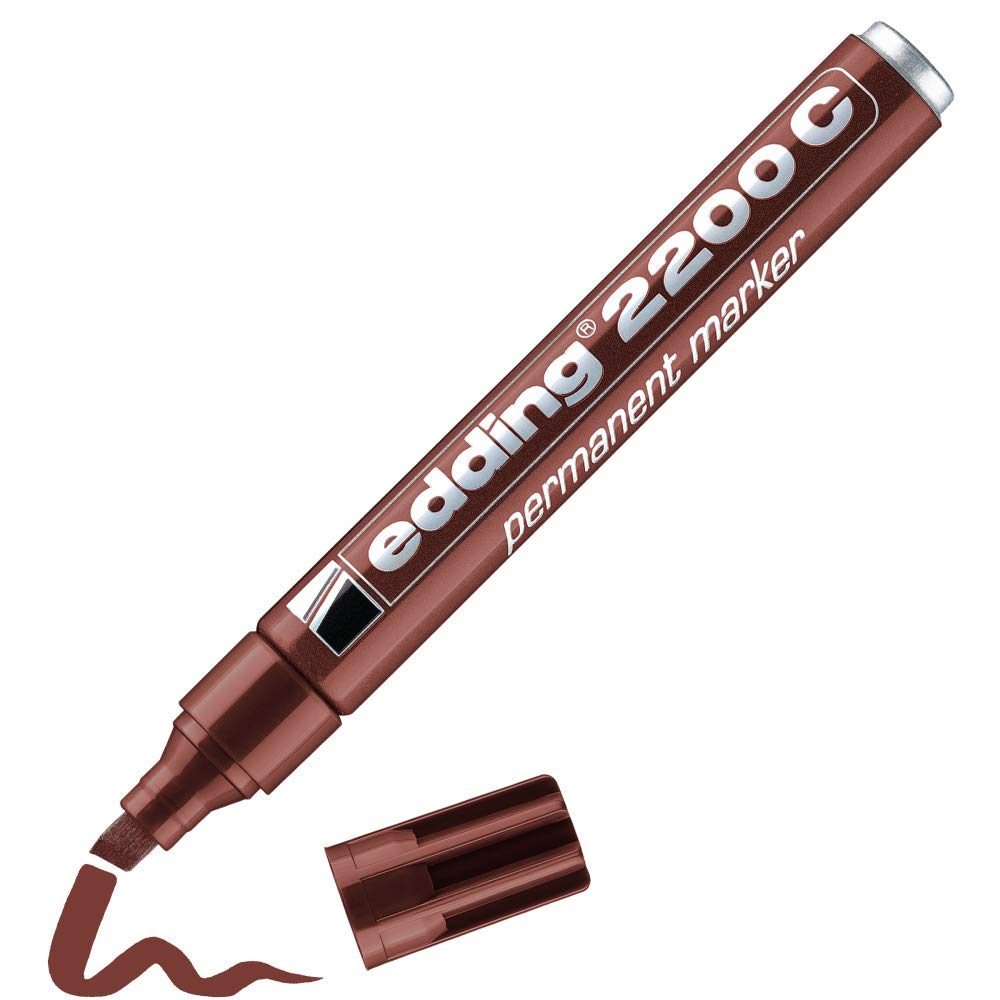 edding 2200 C marcador permanente - marrón - 1 rotulador - punta biselada 1-5 mm - indeleble de secado rápido - resistente al agua y a los borrones - cartón, plástico, madera, metal,tela -universal
