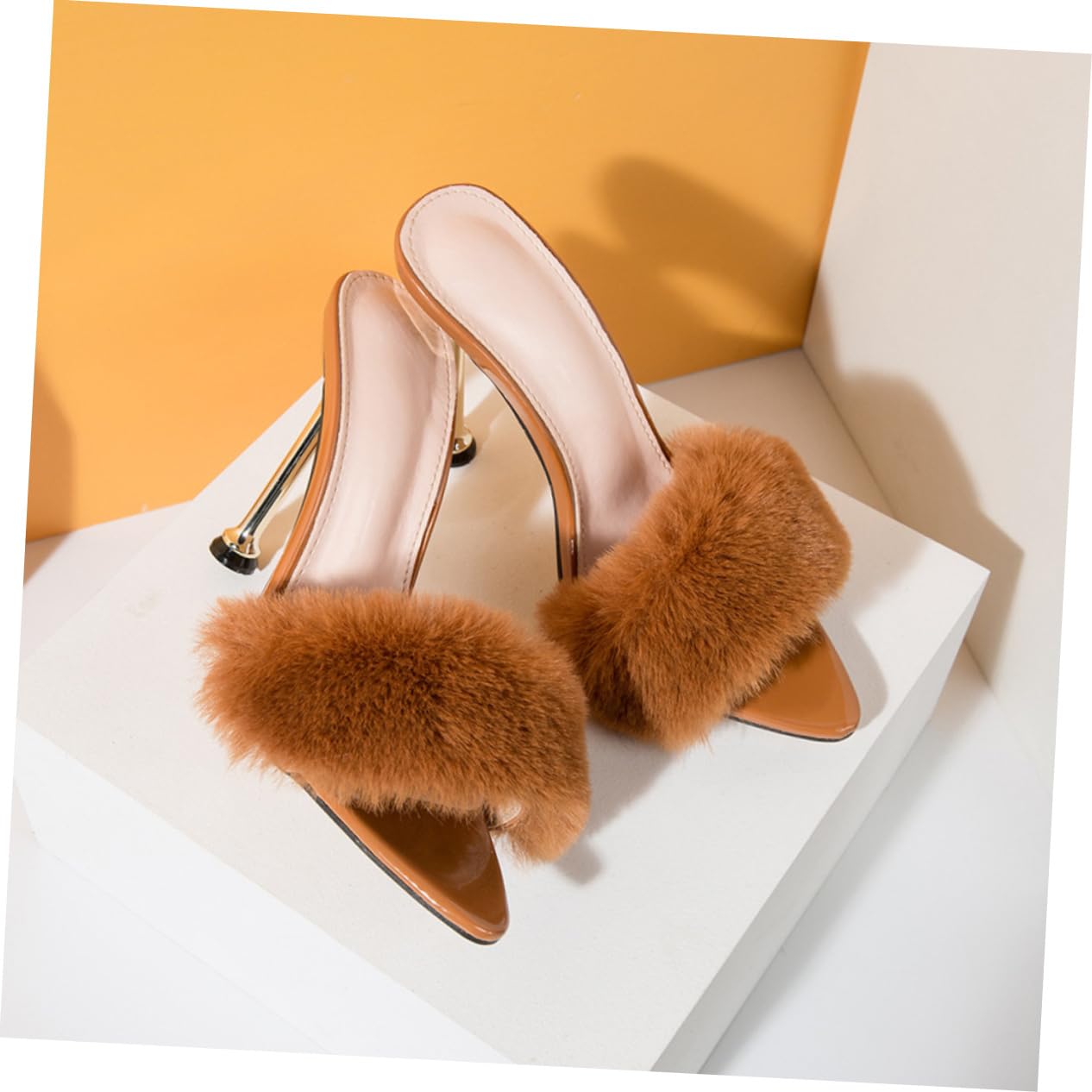 Sandali di Pelliccia con Alto Scarpe Donne Pantofole di Lana Ballo Studentesco Stivali Ciabatte estive Sandalo Estivo da Donna soffice Sandalo Decorativo Vampiro Black