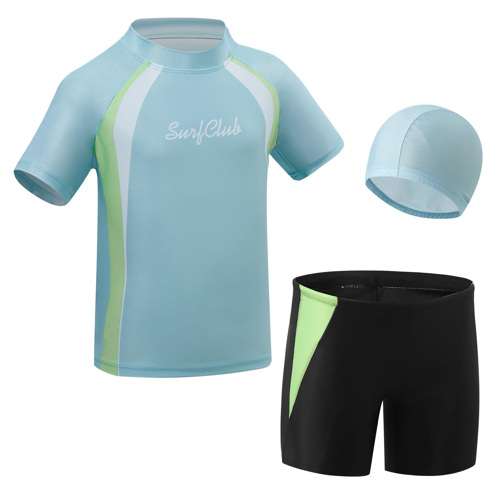 KAKU NANU 3 Piezas Bañadores Niño Bañador Gorro Piscina Camiseta Proteccion Solar 3-11 Años