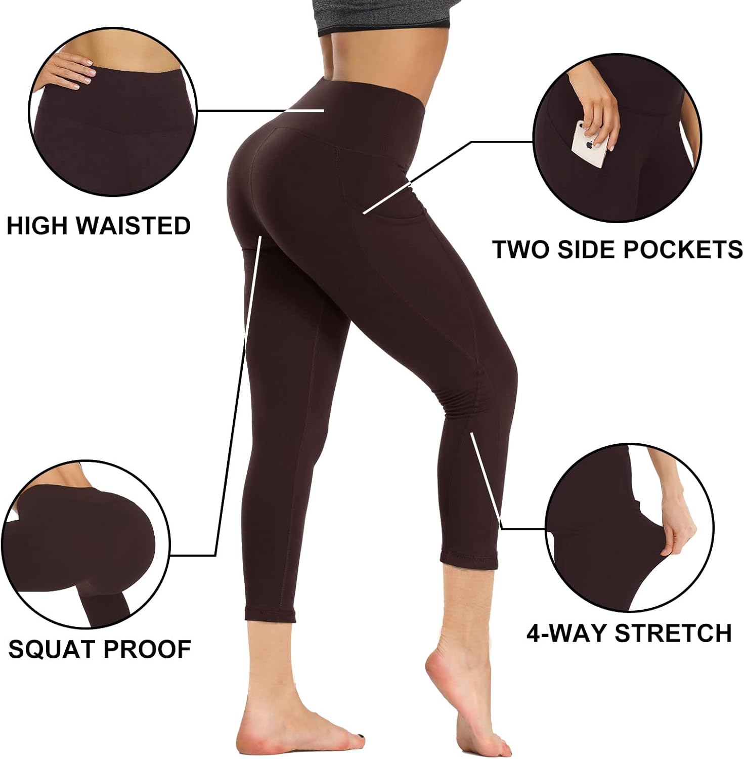 GAYHAY Leggings with Pockets for Women Reg & Plus Size - Capri Yoga Pants High Waist Tummy Control Compression for Workout