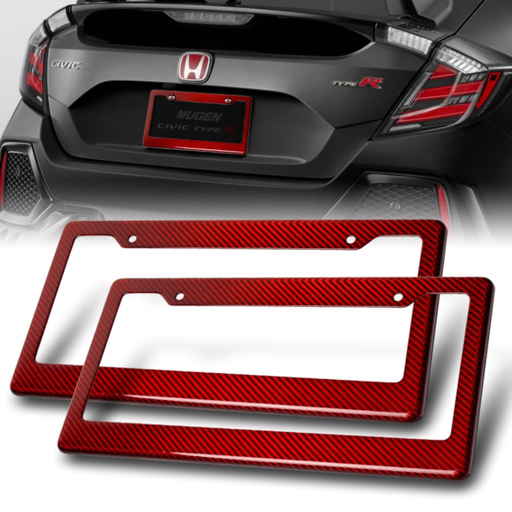 W-POWER, Real Carbon Fiber Universal Auto Parts Accessories Car License Plate Frame Cover, USA/CAN Size, 2 Holes Licenses Plates Frames for USA/CAN