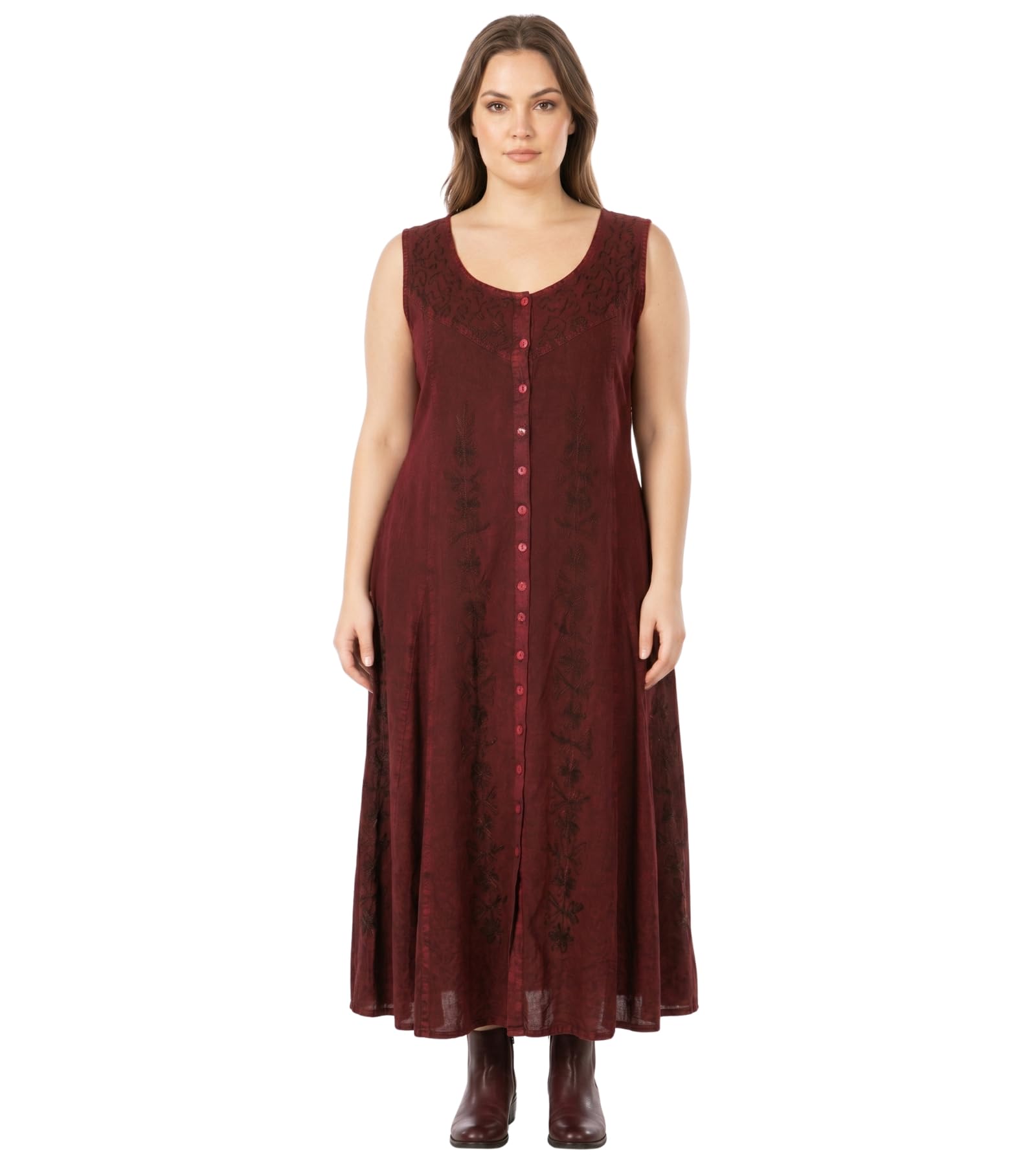 Sakkas Maya Robe Rayonne Boutonnée Brodée Florale sans Manches