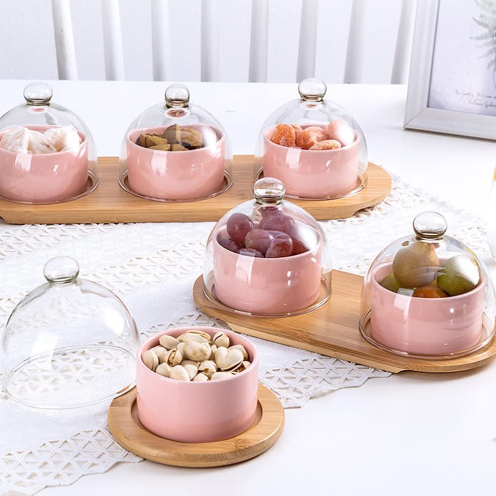 saladier salade Bols de desserts en céramique avec dôme: fruits de bonbon fruit Nut servant bols plats porcelaine salade de céréales bols de supe bol sucre bocaux yogourt pots for mousse en crème glac