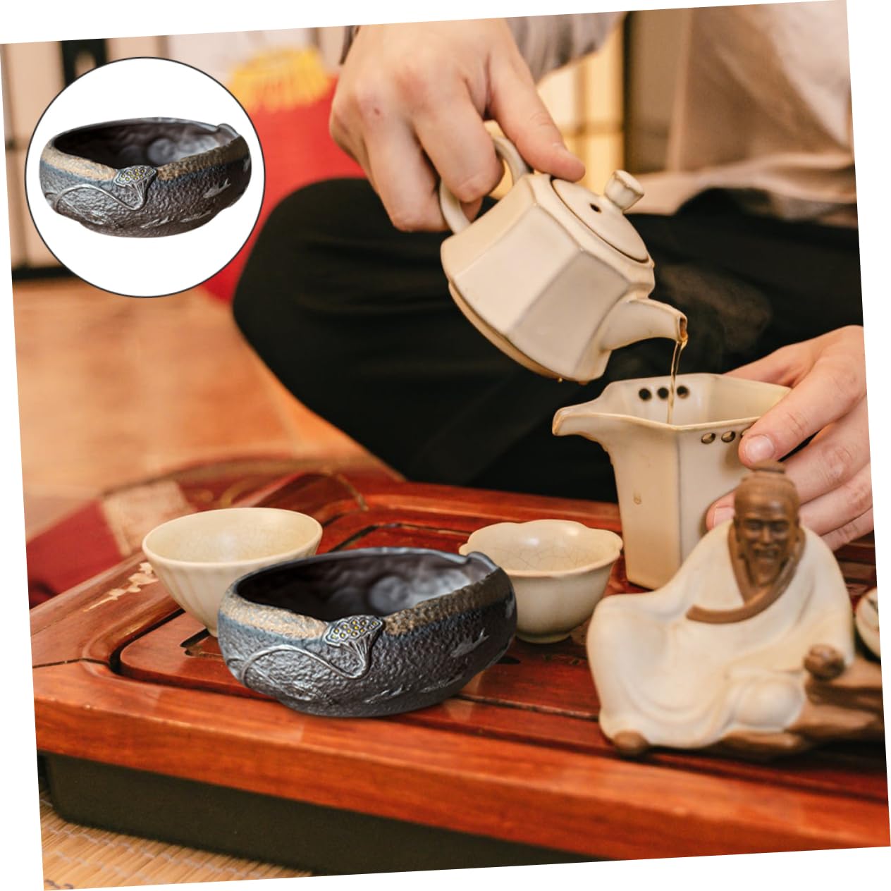 ABOOFAN Cuenco para Lavar Té de Cerámica, Diseño Clásico y Decoración Hogar, Estable Mesa, Adecuado para Aficionado al Té