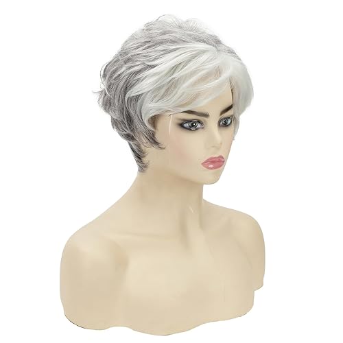 Miniatura 2 de XIUFAXIRUSI XIUFAXIRUSI Pelucas cortas de corte pixie gris para mujeres blancas, pelo sintético gris resistente al calor, pelucas de repuesto