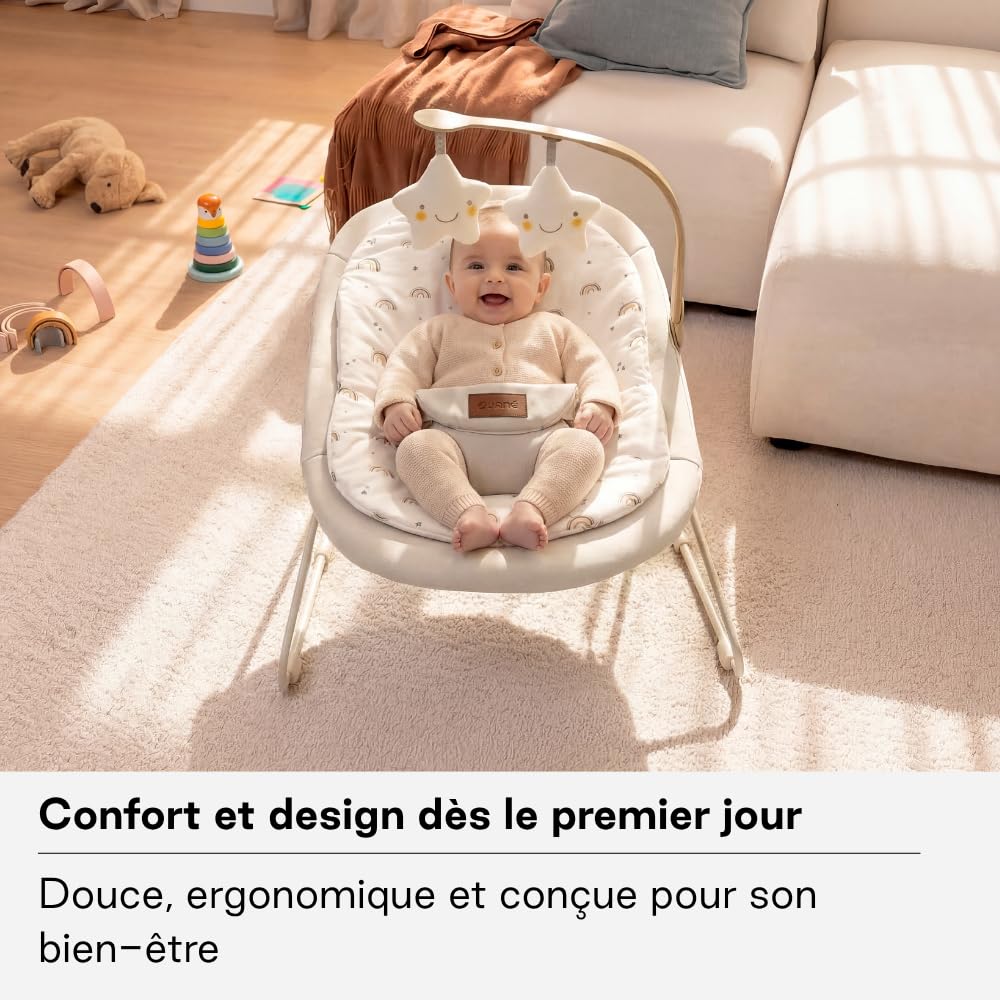 Jané Light, Transat Bébé dès la Naissance, Transat Ultraleger avec Balancement Naturel, Arche de Jeux et Réducteur, Housse Déhoussable et Lavable, Beige