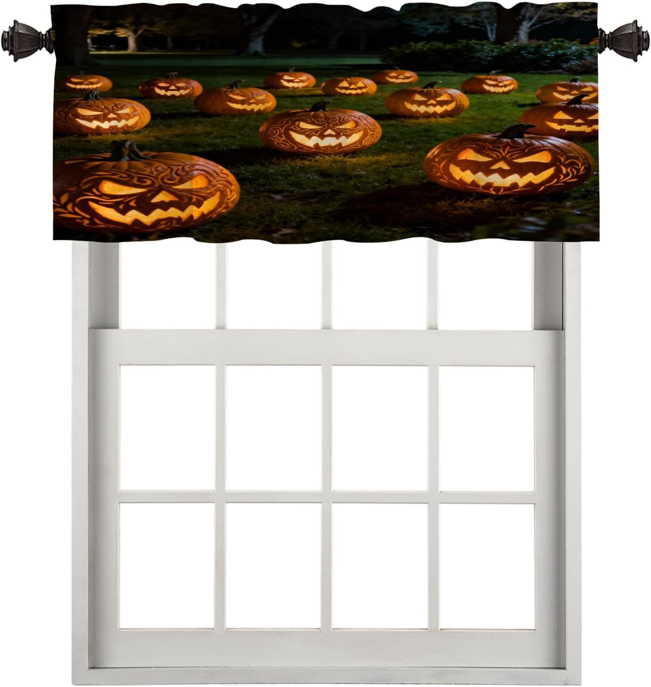 Halloween Fall Kitchen Valances Window Curtain, Jack O Lantern Pumpkin Orange Halloween Blackout Decoration Small Window Valances Curtains Drapes for Kitchen Bedroom, 52 X 18 Inch
