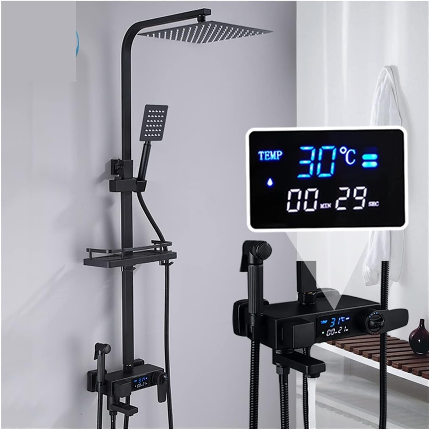 GLJTUO Shower system, Shower system Brass Thermostatic Shower Faucet Set Digital Display Bathroom Shower Faucet Shower Faucet Thermostatic Rain Shower Column,Thermostatic-dis-a-1