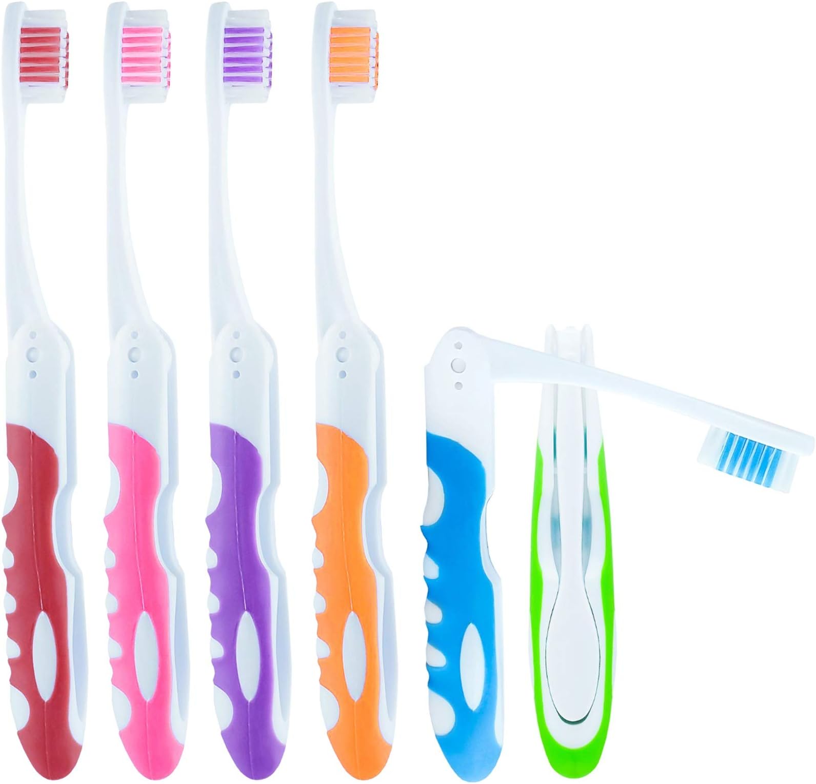 Travel Folding Toothbrush, Camping Toothbrush Bulk, Medium Bristle (6 Pack Medium-Multicolor)