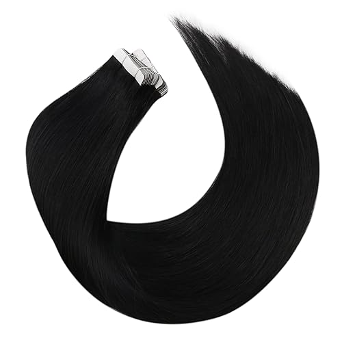 Miniatura 7 de Moresoo Extensiones de cabello humano con cinta adhesiva, sin costuras, color negro azabache, extensiones de cabello humano real, 22 pulgadas, #1,