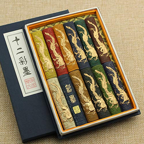 Semli Hukaiwen Ink Block Colors Pigment Ink Stick Set For Chinese Japanese Traditional Pigment Color Calligraphy And Painting Drawing (12 Pcs) #TOP7