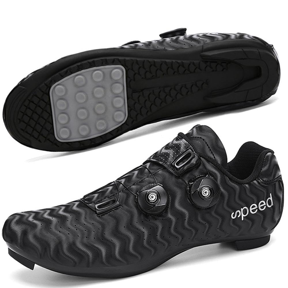 Buty rowerowe, męskie, damskie, oddychające, antypoślizgowe trampki z obrotową tarczą i gumową podeszwą, do jazdy na rowerze górskim, kolarstwa szosowego, spinningu wewnątrz i treningu, Czarny, 39.5
