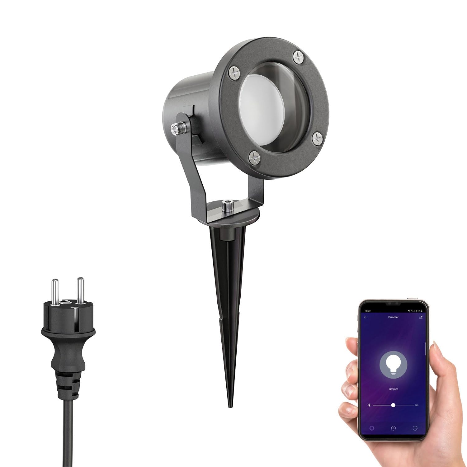 ledscom.de Reflektor ogrodowy LED MIBU antracyt z szpikulcem do montażu na zewnątrz, z lampą LED Smart Home RGBW GU10, 5,5 W, 473 lm