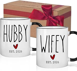Est 2026 Coffee Mug Set Gifts for Wifey Hubby - Unique Wedding Gifts for Couple - Mr and Mrs Coffee Mug Set - Bride to Be Engagement Gift - Hubby and Wifey Mug - His Hers Gift