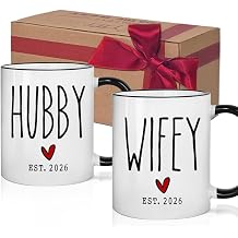 Est 2026 Coffee Mug Set Gifts for Wifey Hubby - Unique Wedding Gifts for Couple - Mr and Mrs Coffee Mug Set - Bride to Be Engagement Gift - Hubby and Wifey Mug - His Hers Gift