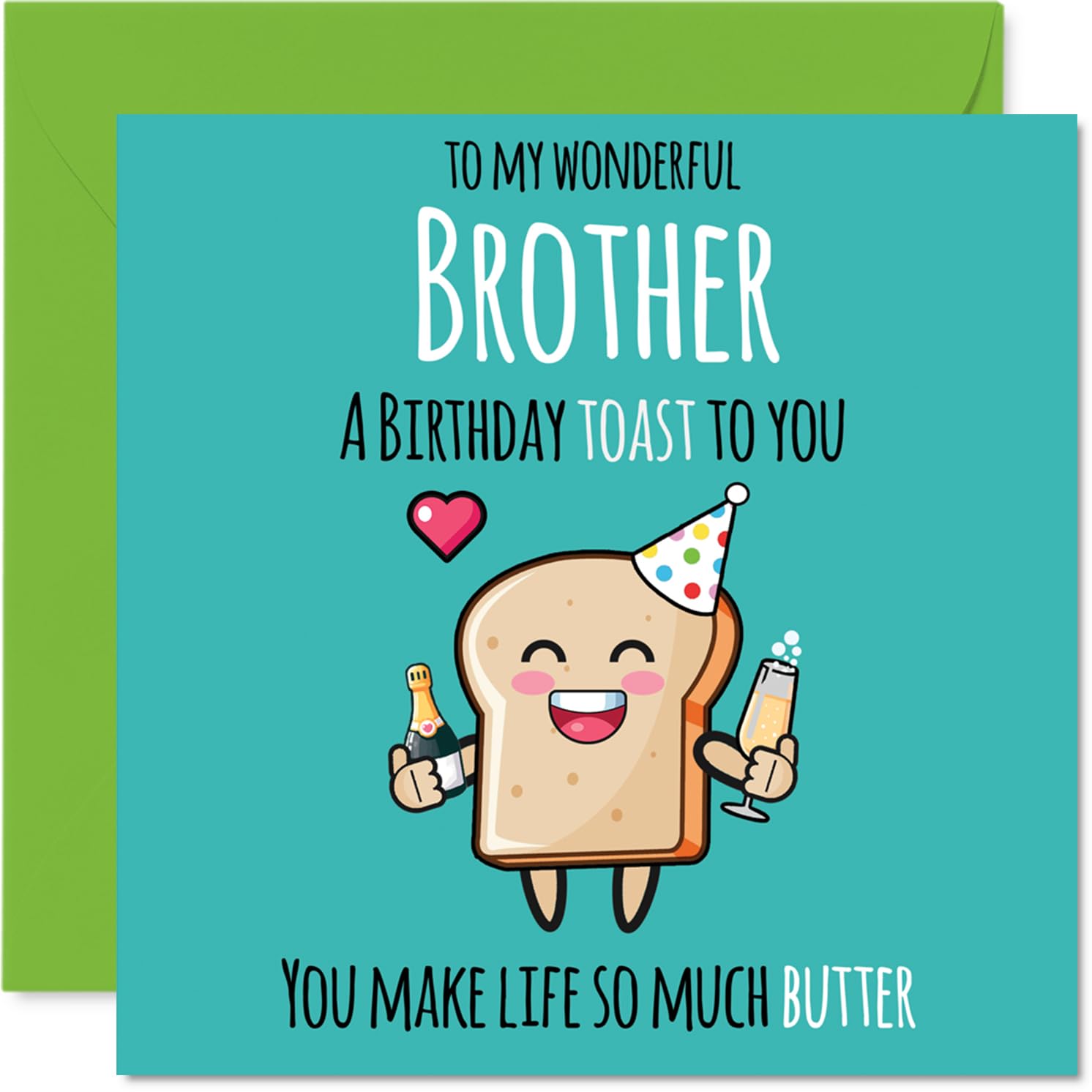 Brother Birthday Card - Cute Toast - Happy Birthday Card for Brother from Sister Sibling, 145mm Bday Greeting Cards