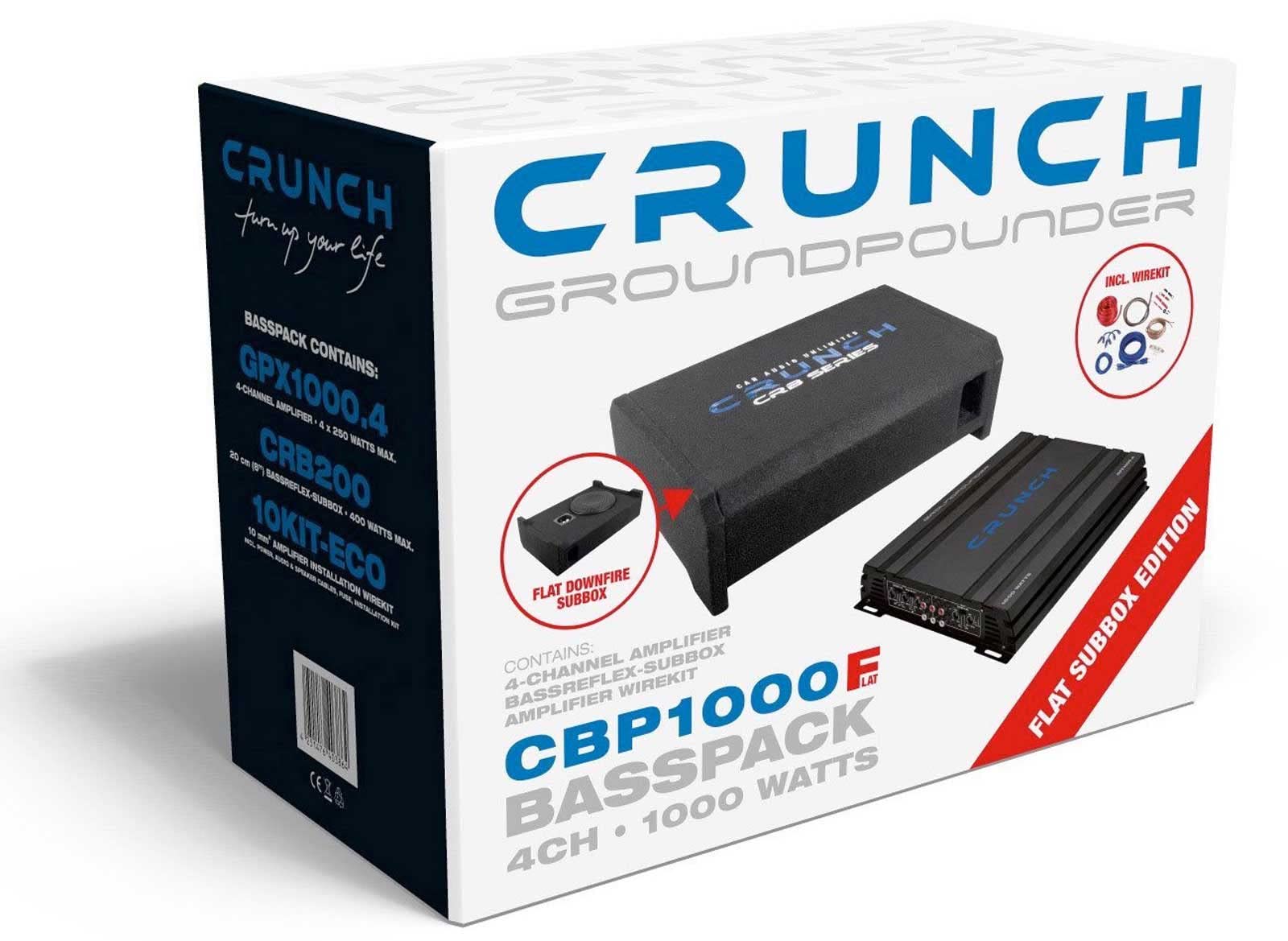 Crunch CBP 1000F | Flacher Subwoofer + 4-Kanal-Verstärker + kompletter Kabelsatz