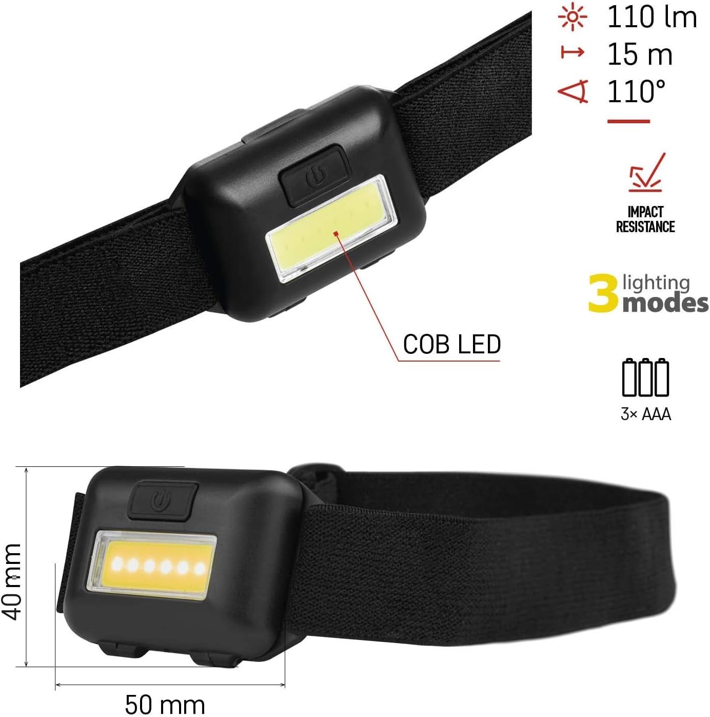 EMOS oplaadbare LED hoofdlamp met bewegingsmelder, accu USB kabel, 380