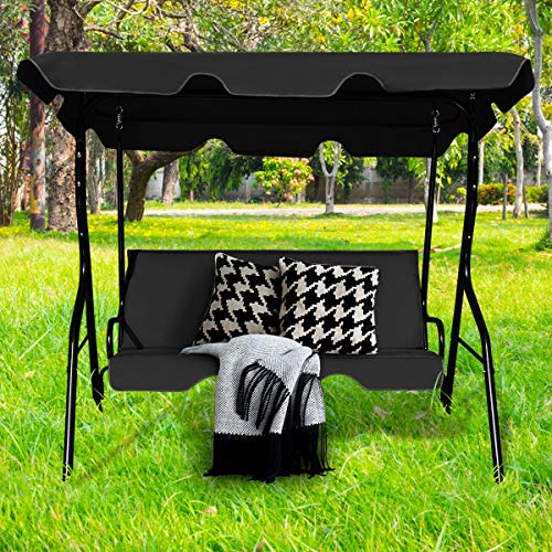 Tangkula 3 Person Porch Swing, Patio Swing With Removable Cushion & Powder-Coated Steel Frame, Outdoor Swing With Canopy For Porch, Backyard, Garden, Balcony (Black) #TOP2
