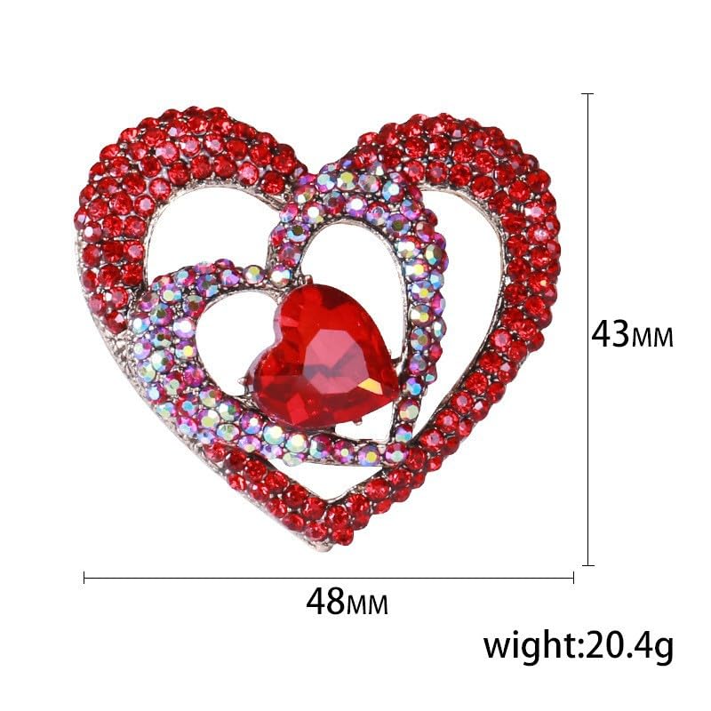 Image of Sparkly Full Rhinestone Heart Brooch Pin Hollow Double Lapel Pin Badge Red Heart Pins Mothers Day Gift Jewelry