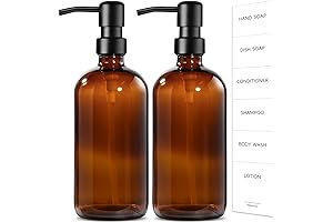 GMISUN Amber Glass Soap Dispenser with Pump, 2 Pack Bathroom Hand and...