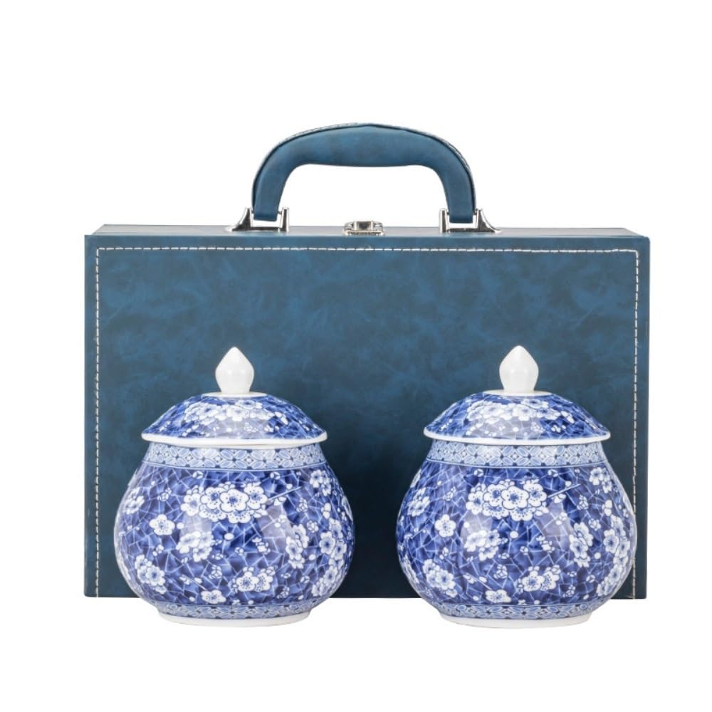 Organizador de Bolsitas de Té Recipiente de cerámica for almacenar té suelto, tarro sellado, juego de té retro azul y blanco, caja de regalo con frasco individual o doble Organizador de Té Contenedor