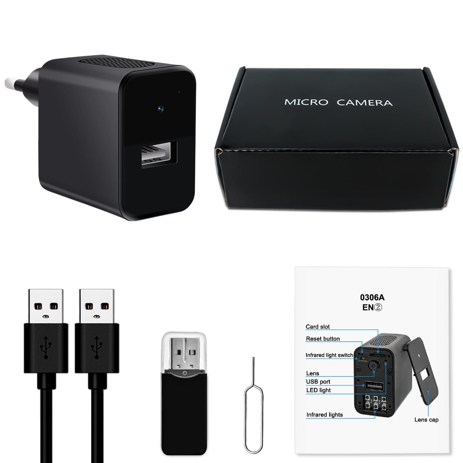 Caméra Espion Caméra Cachée 1080P USB Chargeur Mini Camera de Surveillance USB Caméra de Nounou Portable avec Détecteur de Mouvement, caméra de sécurité compacte (No APP)