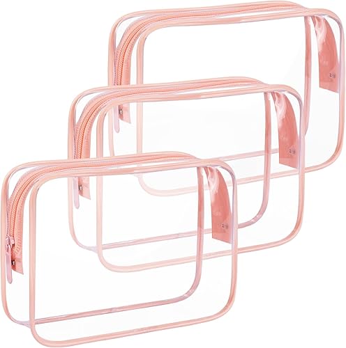 DLEPGM Neceser de viaje transparente con cremalleras, paquete de 3 bolsas de maquillaje, bolsa de cosméticos aprobada por la TSA para artículos de