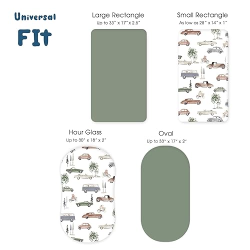 Vista 292 de GRSSDER Juego de 2 sábanas elásticas ultra suaves para moisés, ajuste universal para moisés, cesta de moisés, colchón rectangular ovalado, seguro