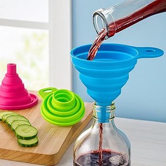 Collapsible Silicone Funnel for Kitchen | Foldable Oil & Liquid Transfer Funnel (Pack of 2), PINK