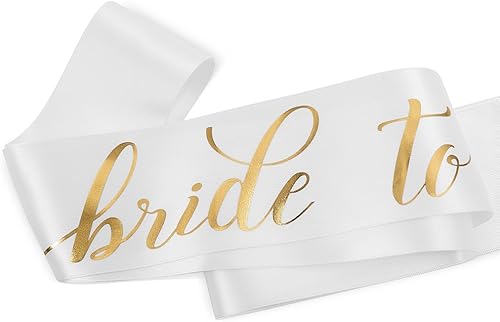 Miniatura 2 de Bride to Be Sash - Despedida de soltera, decoración de boda, accesorios y regalos para novia (blanco con letras doradas)