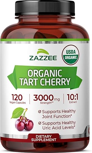 Zazzee USDA Organic Tart Cherry 10:1 Extracto 10:1, 3000 mg de fuerza, 120 cápsulas veganas, suministro de 4 meses, extracto estandarizado, disponible en Yaxa Guatemala