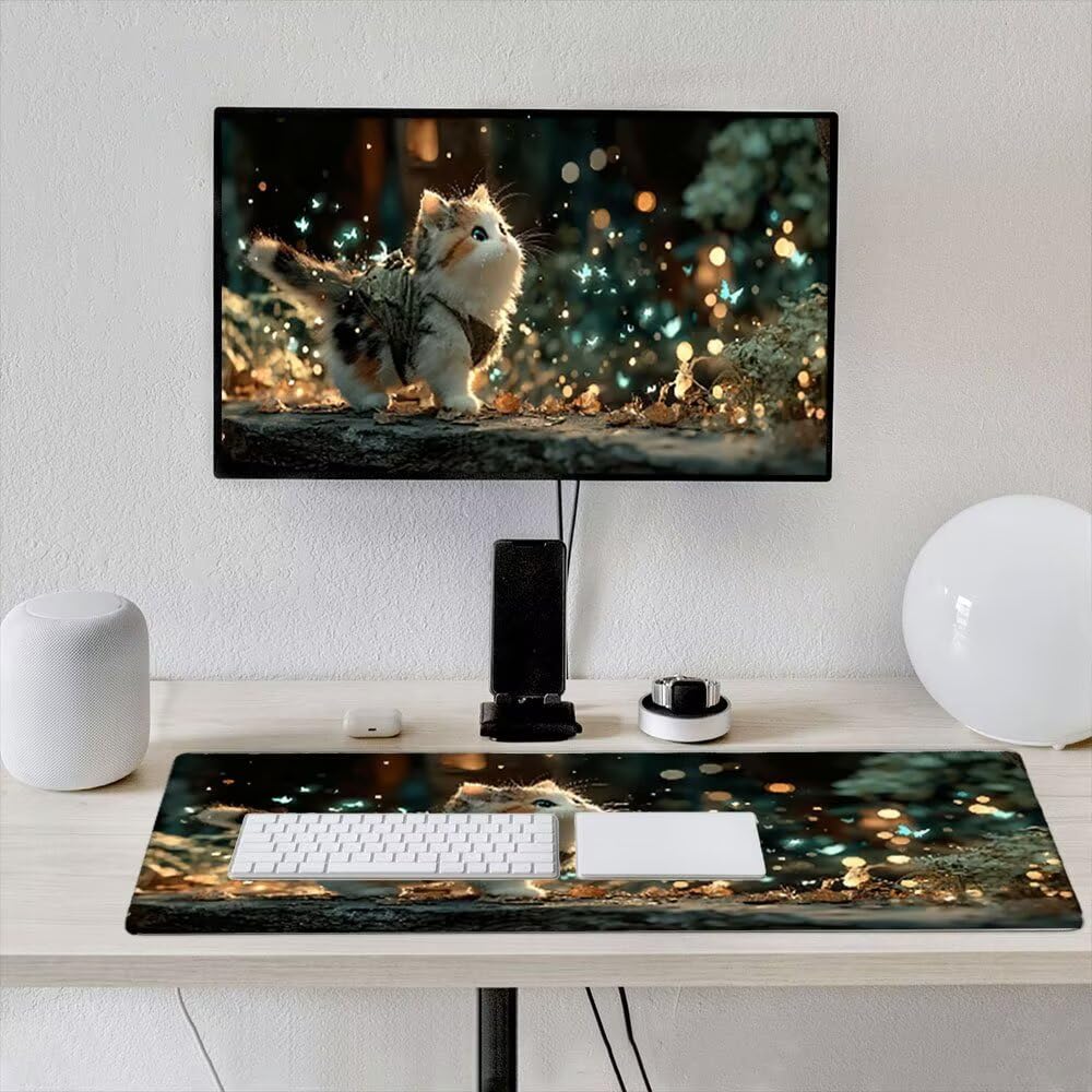 Duża podkładka pod mysz do gier XXL 1800 x 900 x 3 mm z zszytymi krawędziami, trwała antypoślizgowa podstawa z naturalnej gumy, zmywalna podkładka na klawiaturę, gry, dom biuro, kocie motyle xR6-498