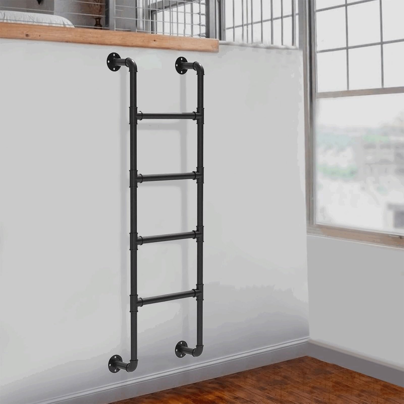 BYFSRUS Wall Mounted Egress Ladder for Basement Windows Adjustable 59 69 Inch Wrought Iron Metal Ladder for Attic Bunk Bed Loft Outdoor Deck & Apartments