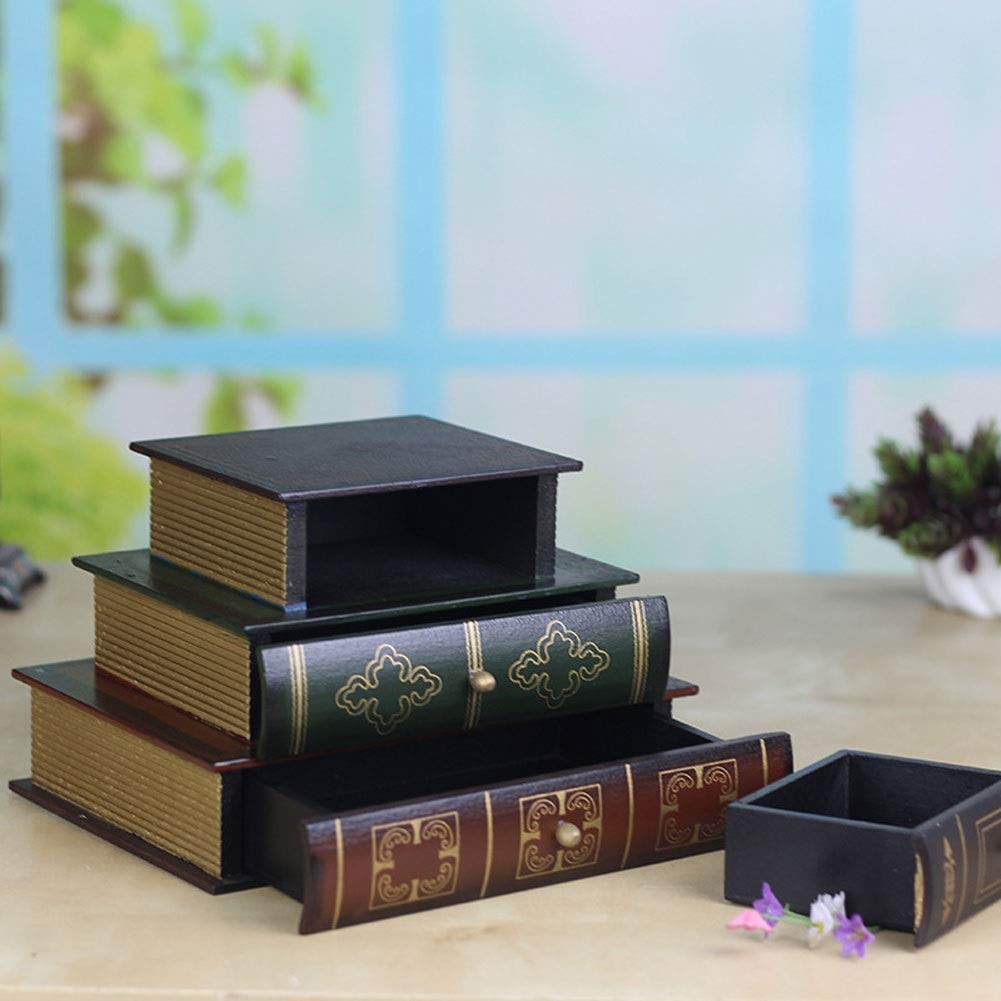 Caja de joyería de regalo para mujer, caja de joyería de madera, decoración de libros creativos, tres pisos, caja de almacenamiento versátil de alta capacidad para joyas, regalos de Año Nuevo