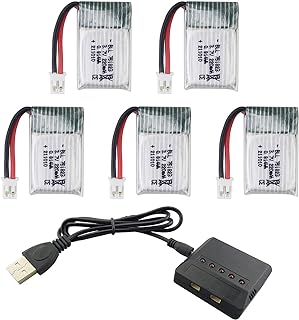 PUOO 5PCS 3.7V 220mAh Battery with 5-in-1 Charger for E010 GoolRC T36 NINHUI NH010 F36 JJRC H36 HS210 RC Drone