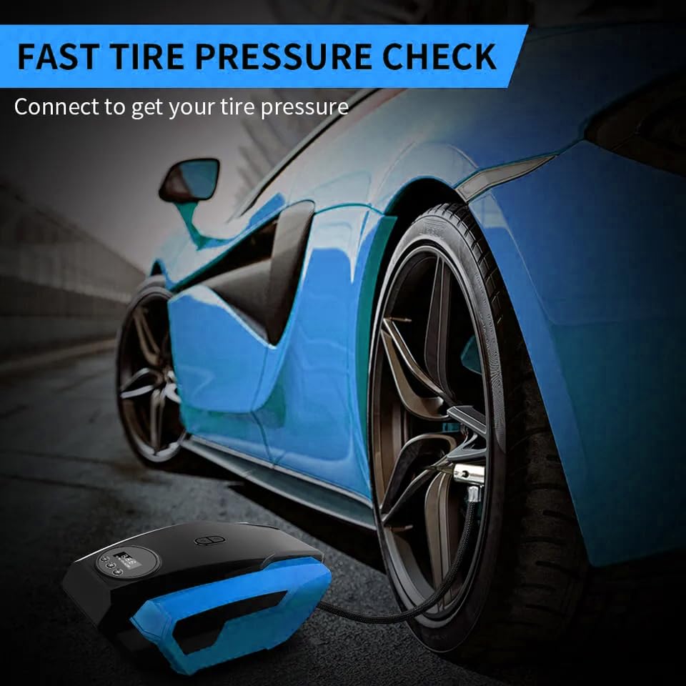 Image of Mrsdry 150psi Air Tyre Inflator for Car and Bike Pump Auto Stop (Blue)